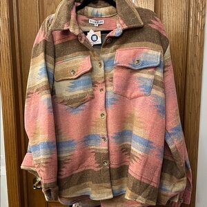 Junie Aztec Western Print Heavy Fall Shacket Jacket